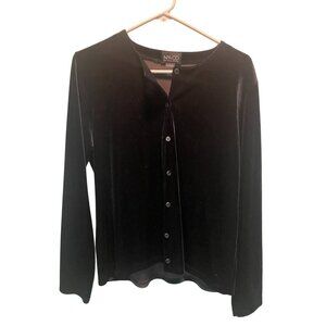 NY & Co Black Velvet Button-Up Long Sleeve Cardigan For Women Size L